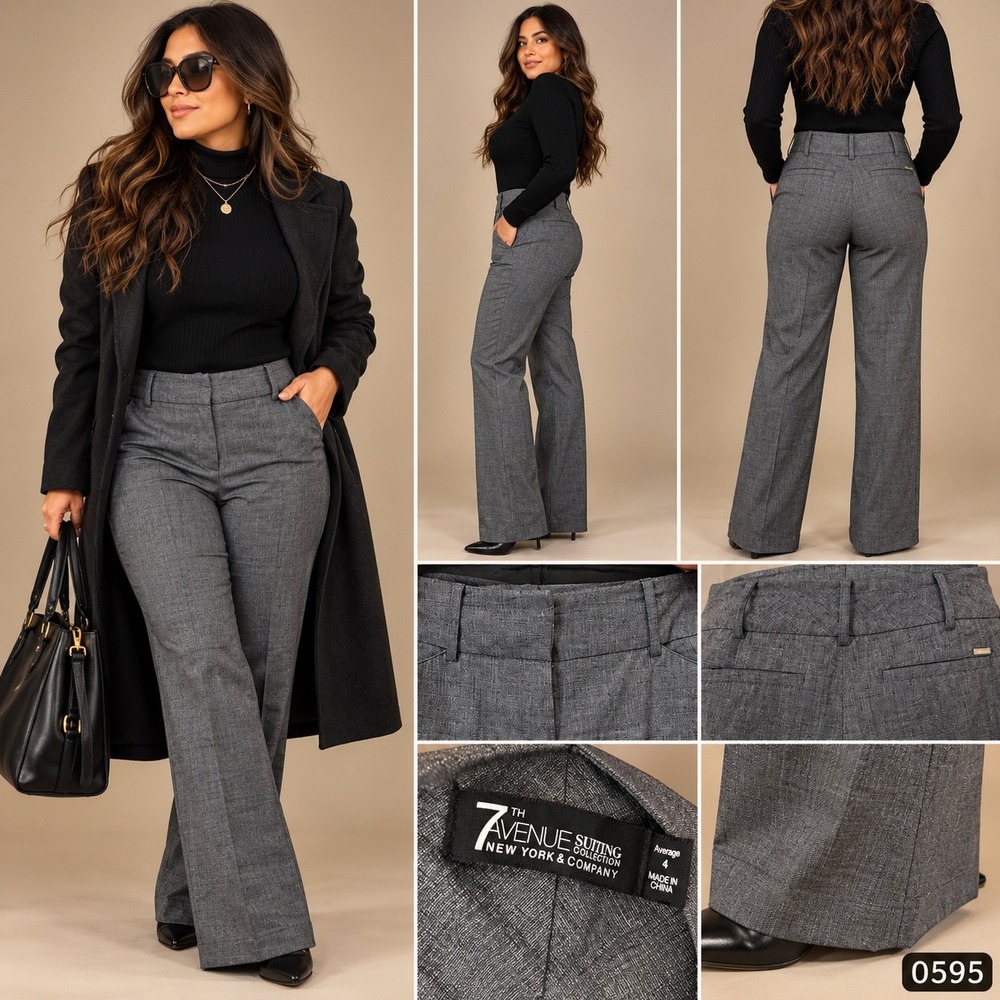New York & Company 7th Avenue Grey Suiting Trousers Dress Pants Size 4 0595
